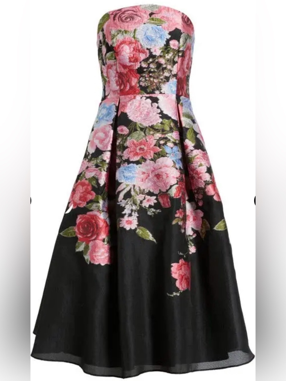 NEW Eliza J Pleated Strapless Jacquard Floral Dress sz 6 - Picture 4 of 11